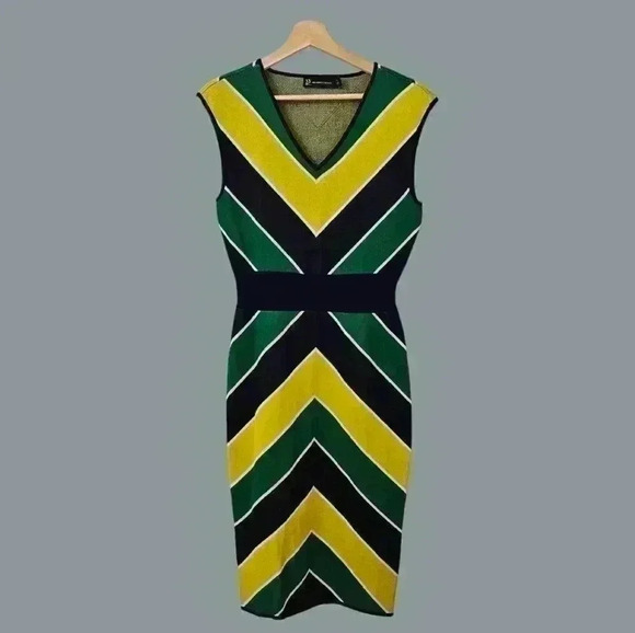 New York & Co Striped Green and Blue Chevron Dress Size Medium - Picture 3 of 6